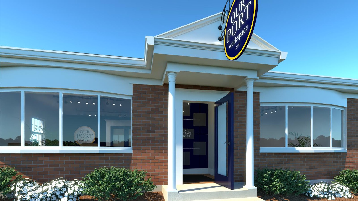 The historic Old Bank Building and original Our Port sign
