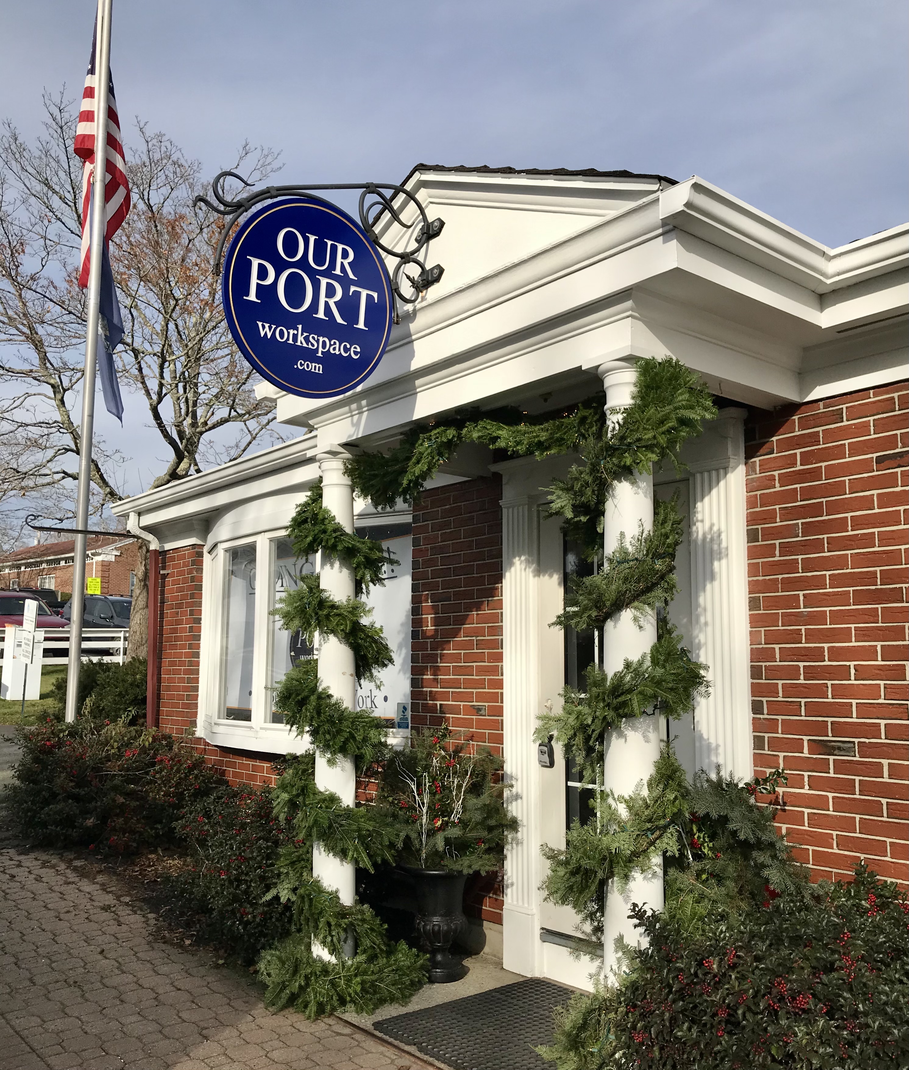 Our Port entrance with seasonal greenery